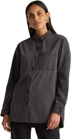 Quince Women's Distressed Oversized Denim Shirt