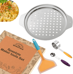 Spaetzle Maker - Set with Silicone Spatula and 2 Measuring Cups, German Spaetzle Maker, Pot Spaghetti Strainer, Spaetzle German Noodles, Egg Noodle Maker, Spaetzle Lid, Manual Pasta Maker