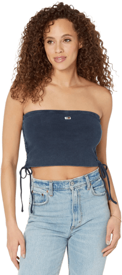 Tommy Hilfiger Women's Ribbed Cotton Halter Top Strapless Crop Top