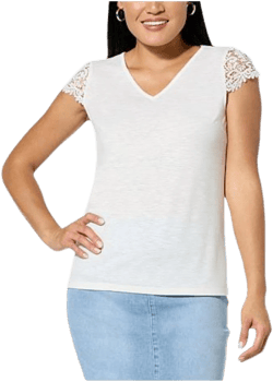 Lacey Chabert Women's Lace Cap-Sleeve Slub Knit Top