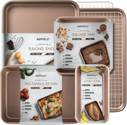 Daily Baker Premium PFOA free Nonstick Baking Pans Set of 7, includes 13 x 18’’ half baking sheet set of 2 with cooling racks, 5 x 9 inch Loaf bread Pan, Brownie Pan, 9 x 13 inch Cake Pan