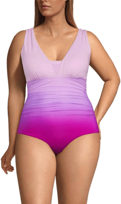 Lands' End Women's SlenderSuit Grecian Low Leg Tummy Control Swimsuit