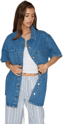 Oversized Denim Shirt with Pocket Detail