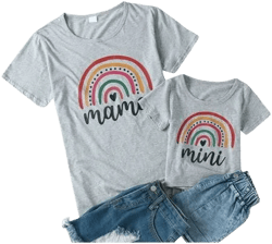 Taiaojing Mommy and Me Matching Shirt Mommy T Sleeve Family Summer Short Tee Me For Women Blouse and Shirt Tops Clothes Casual Outfits Rainbow