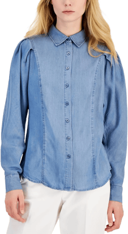 Anne Klein Petite Pleated Denim Shirt