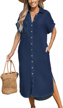 Cupshe Women's Denim Short Sleeve Button Down Cover Up Dress