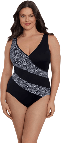Longitude Women's Madison Square Faux Surplice Tank One-Piece Swimsuit