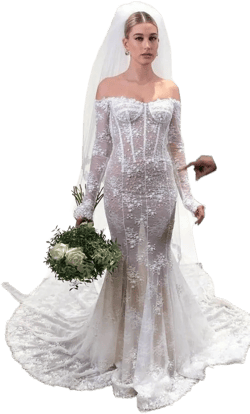 Hailey Bieber Off Shoulder Mermaid Wedding Dress
