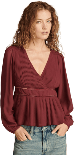Lucky Brand Women's Long Sleeve Pleated Top