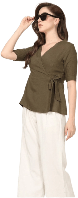 Flourish Planet Linen Wrap Top