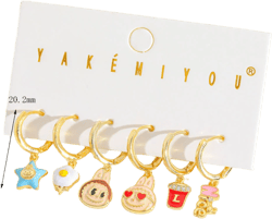 14K Gold Plated Pop Mart Theme Huggie Hoop Dangle Earrings