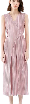 Designer Inspired Sleeveless Pleated Wrap Midi Dress