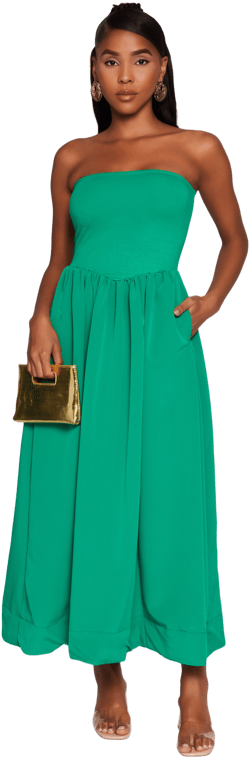 Women's Strapless A-Line Maxi Dress with Pockets