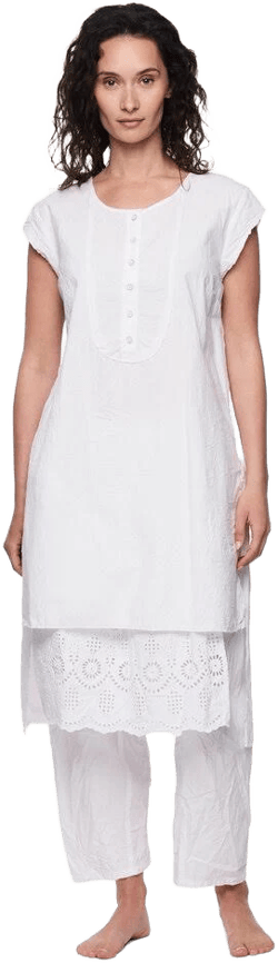 Ewa I Walla Cotton Blouse with Cap Sleeves and Bib
