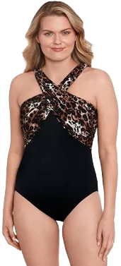 Longitude Women's Catcall Crossover Draped Tank One Piece Swimsuit