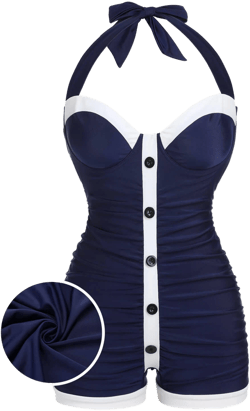 Retro Stage Pleated Halter Swimsuit