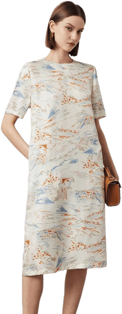 Women's Grade 6A Silk Floral Shift Midi Dress