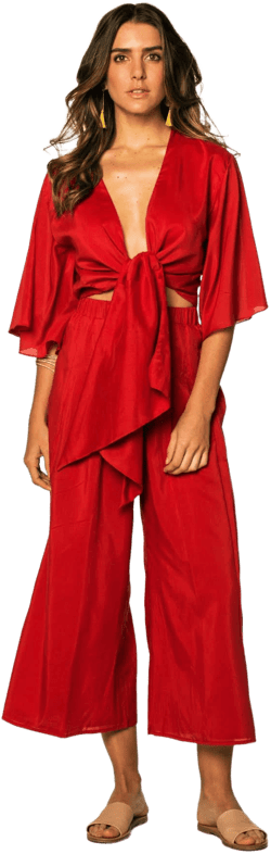 Sunny Red Wrap Blouse