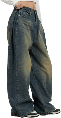 Kylie Pintuck Washed Baggy Jeans