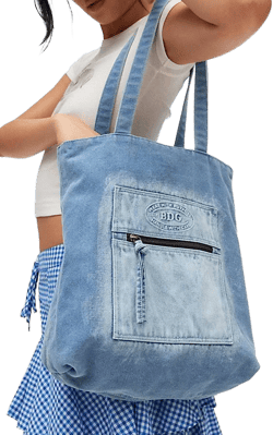 BDG Logo Washed Denim Tote Bag in Blue at Urban Outfitters