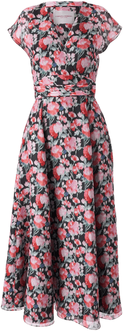 Carolina Herrera Women's Peony Print Cap Sleeve Silk Organza Midi Dress