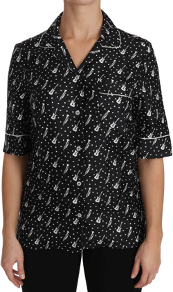 Dolce & Gabbana Guitar & Trumpet Print Silk Shirt Top
