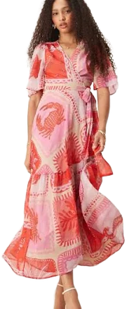 Hope & Ivy Flutter Sleeve Maxi Wrap Dress