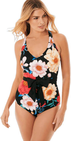 Dreamsuit Women's Floral Belted One Piece Swimsuit