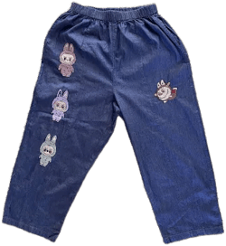 Labubu Macaron Embroider Pants Jeans 36" Medium Pink Purple Pop Mart