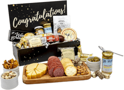Dan the Sausageman Congratulations Gift Box 14 item– Summer Sausage Beef, Cheddar Cheese, Crackers, Nuts, Olives and Mustard – Congratulations Gifts for Women and Men, Gourmet Snack Basket