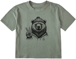 Life Is Good Women's Peaceful Grizzly Cotton T-Shirt