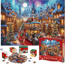 Jigsaw Puzzle Advent Calendar 2025 Christmas Puzzles for Kids and Adults 1008 Pieces Puzzles in 24 Boxes for Countdown Christmas Gifts for Boys Girls Men Women - Christmas Carnival(27.56 x 19.68 Inch)