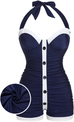 Retro Stage Pleated Halter Swimsuit