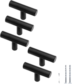5 Pack Matte Black Cabinet Knobs Round Bar Dresser Handles, 2 Inch / 50mm Length Single Hole Dresser Knobs Stainless Steel Cabinet Hardware, Kitchen Drawer Knobs for Cupboard Wardrobe Vanity Single Hole - 5 Pack Matte Black