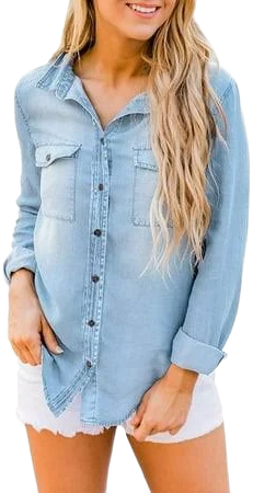 Luvamia Women's Long Sleeve Western Chambray Shirt