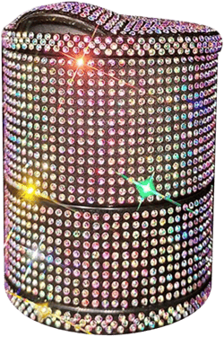 Bling Crystal Car Ashtray Cigarettes with Colorful Rhinestones Auto Vehicle Air Vent Ash Holder Container for Women Car Trash Can with Blue LED Light — Size:9cmx6.5cmx6.5cm
