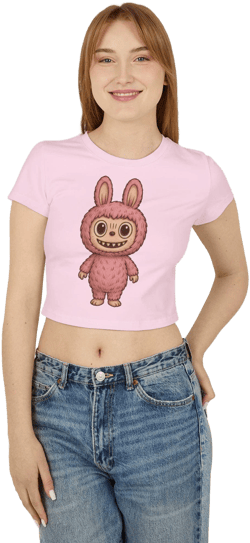 LABUBU Pink Bunny Cropped Top Kawaii Streetwear Style Casual Wear