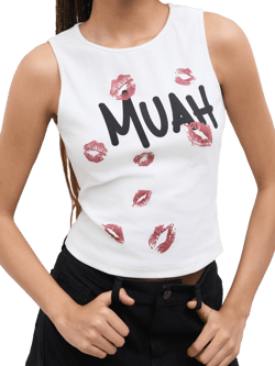 CIDER Women's Sabrina Carpenter Knit Round Neckline Casual Tank Top MUAH Graphic