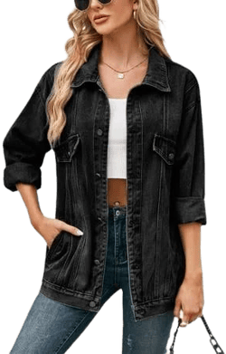 Women's Loose Denim Button Down Shirt with Pocket