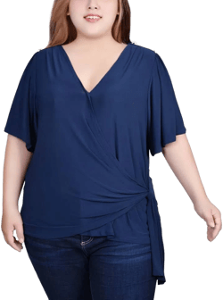NY Collection Women's Short Sleeve Wrap Top