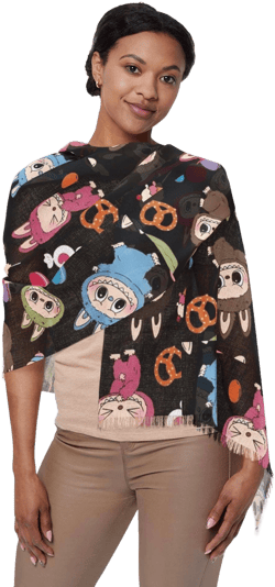BettaNoirDesigns Labubu Light Scarf, Cute Labubu Pattern Wrap, Fun Accessory for Kids, Great for Festivals and Birthdays, Perfect Gift or Fashion