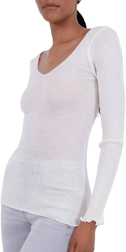 MADE IN italy Pleated Wool & Silk Crew Neck Top