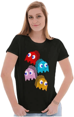 Pac Man Women's Arcade Game Pixelated Ghosts T-Shirt