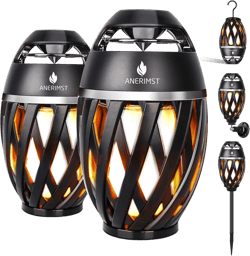 ANERIMST Outdoor Bluetooth Speakers, Waterproof Wireless Speakers with Torch Flame Light, Cool Gadgets for Men Women, LED Lantern for Gardening Camping Patio Hot Tub, 2 Pack (Black)