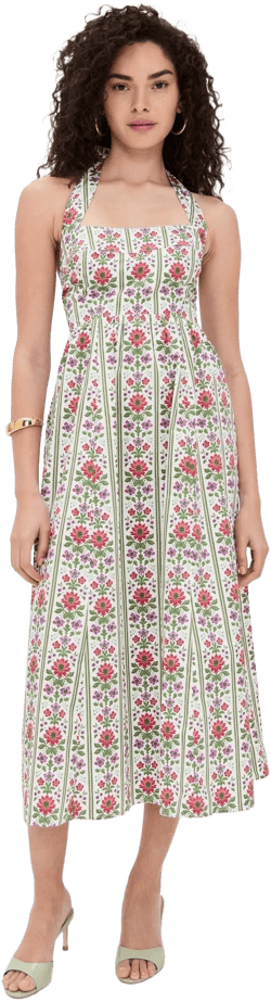 Hill House Home Women's The Fleur Floral Block Stripe Midi Dress