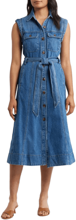 Wit & Wisdom Women's Sleeveless Tie Belt Denim Shirtdress