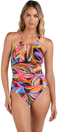 La Blanca Women's Tropic Waves Keyhole One-Piece Swimsuit