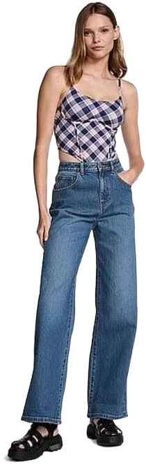 Women's Pink Denim By High-Rise Straight Jeans