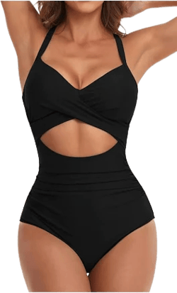 Eomenie Women's High Waisted Tummy Control Cutout Wrap Tie Back Swimsuit