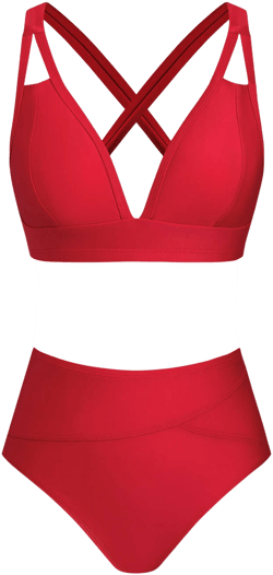 Cupshe Bikini Set Red DD+ Bikini Top & Tummy Control Bottoms Set